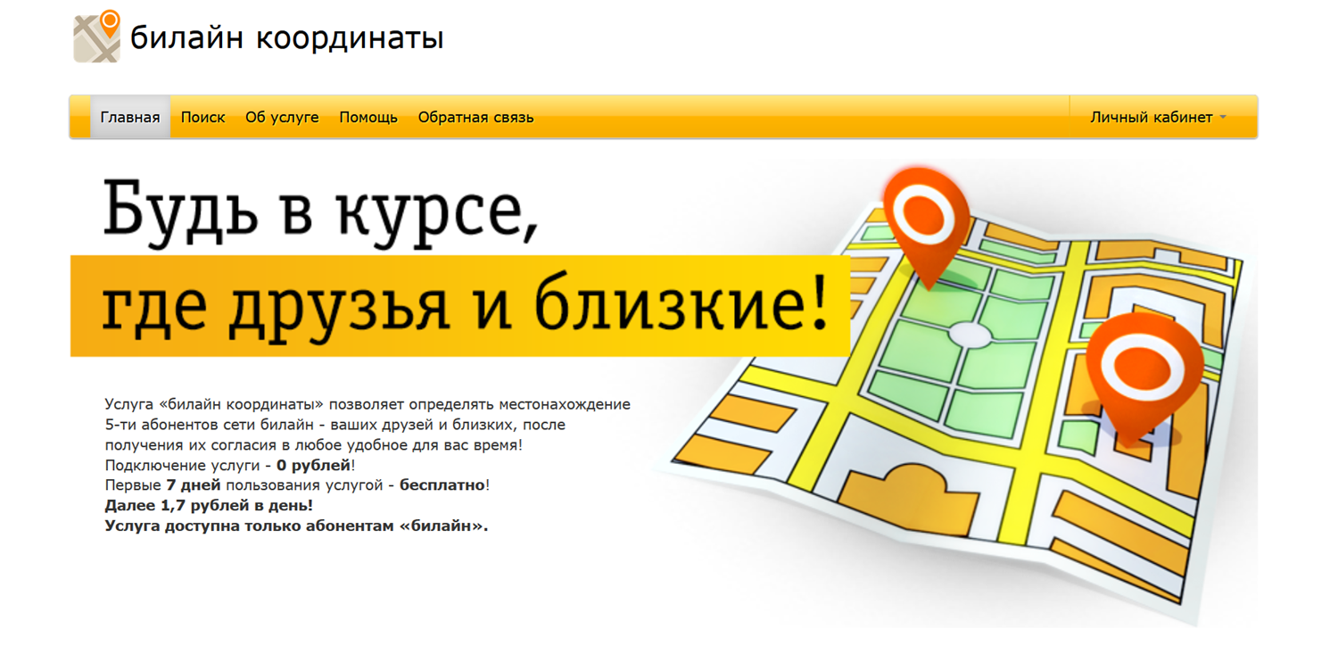 Услуга "билайн координаты"