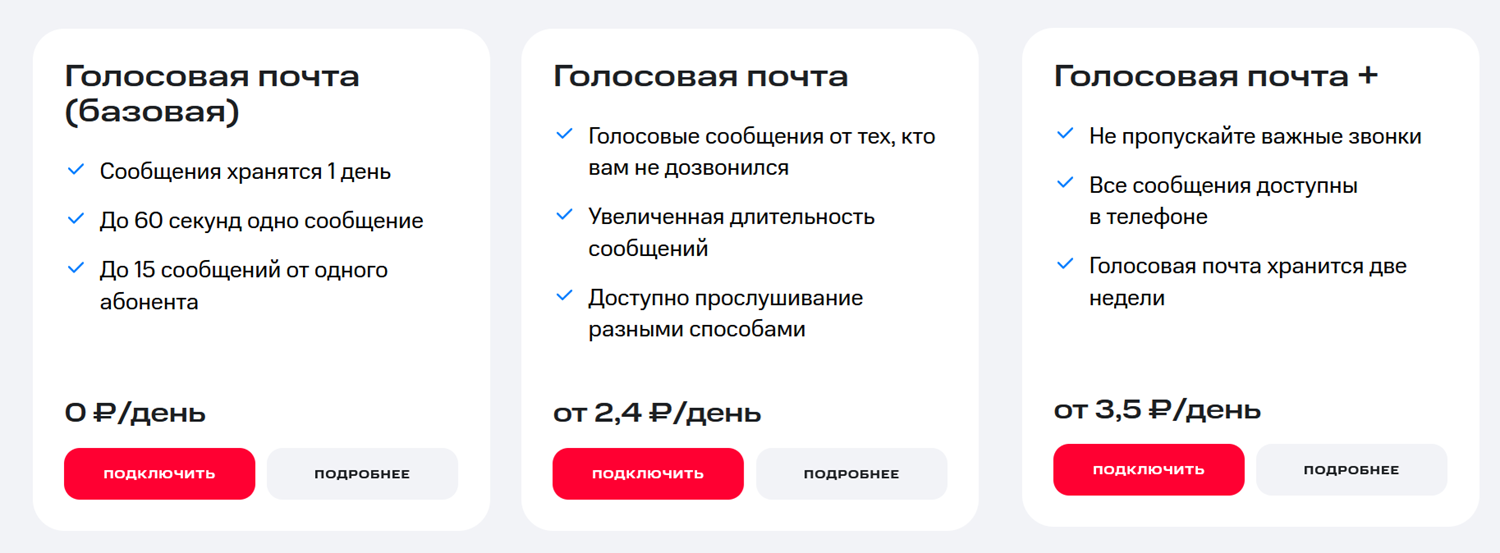 Линейка опций "Голосовая почта" от МТС